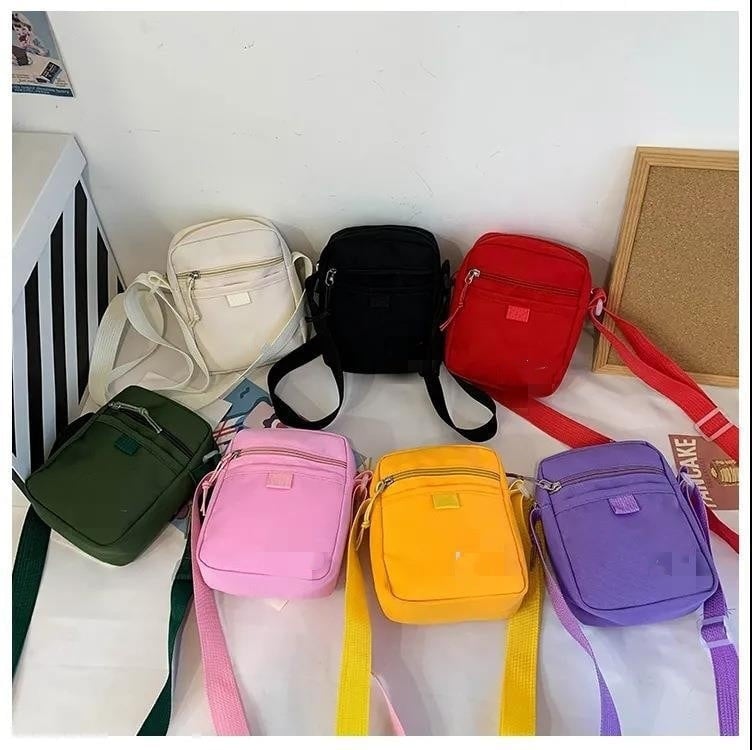 Geantă de umăr din pânză, mini pătrat, culoare solidă, buzunar pentru telefon, stil coreean, purtare zilnică