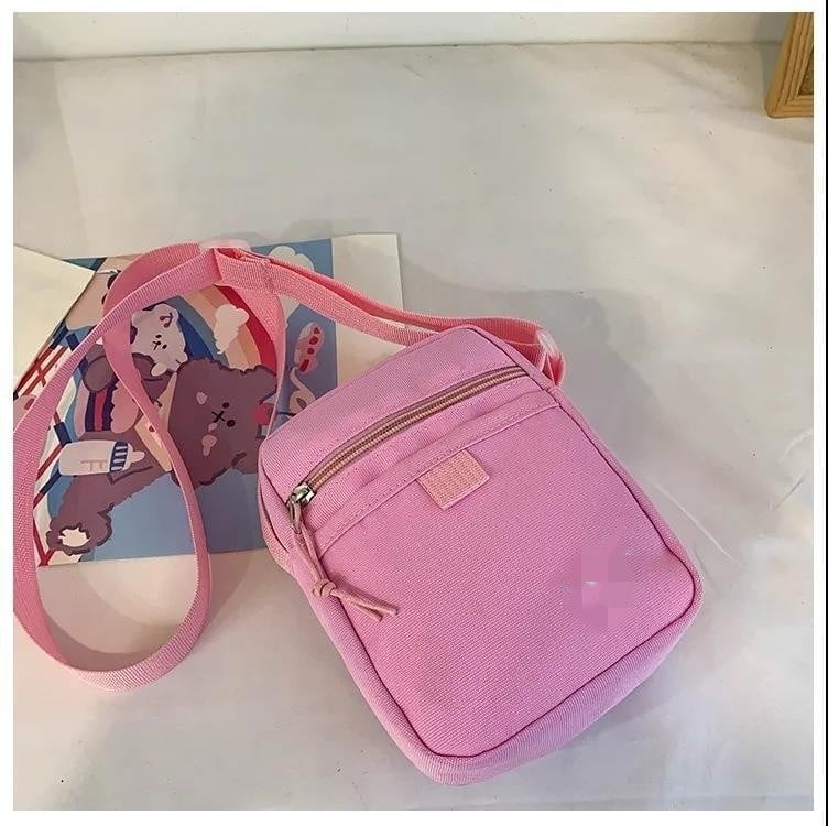 Geantă de umăr din pânză, mini pătrat, culoare solidă, buzunar pentru telefon, stil coreean, purtare zilnică
