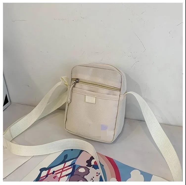 Geantă de umăr din pânză, mini pătrat, culoare solidă, buzunar pentru telefon, stil coreean, purtare zilnică