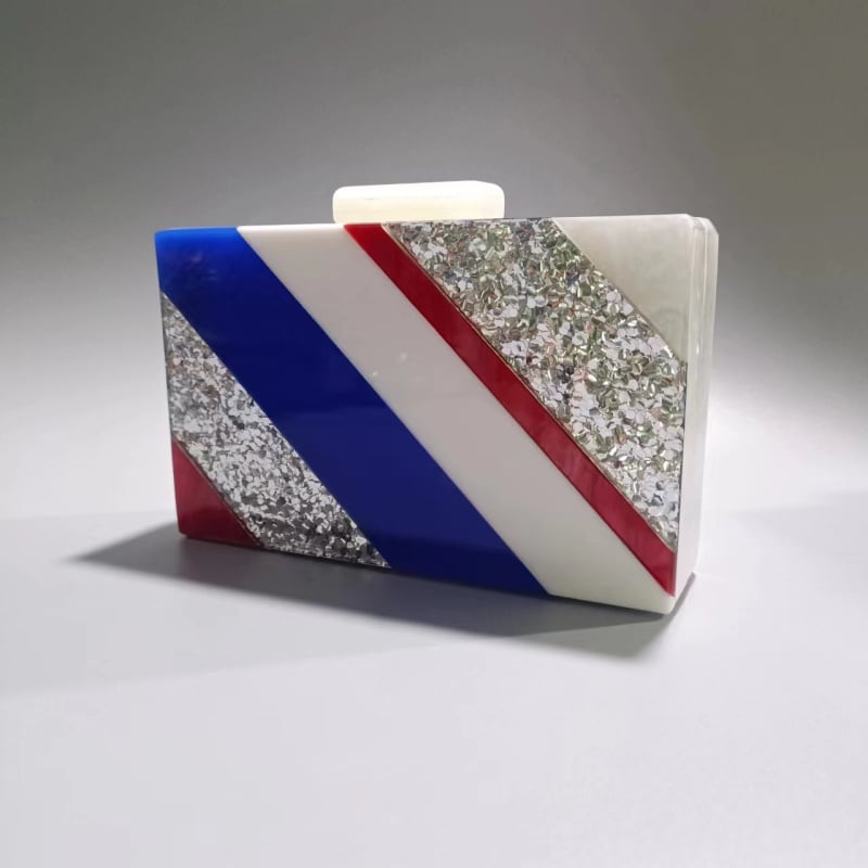 Geantă de seară din acrilic cu panouri și lanț; de purtat pe umăr sau crossbody, pentru nunți