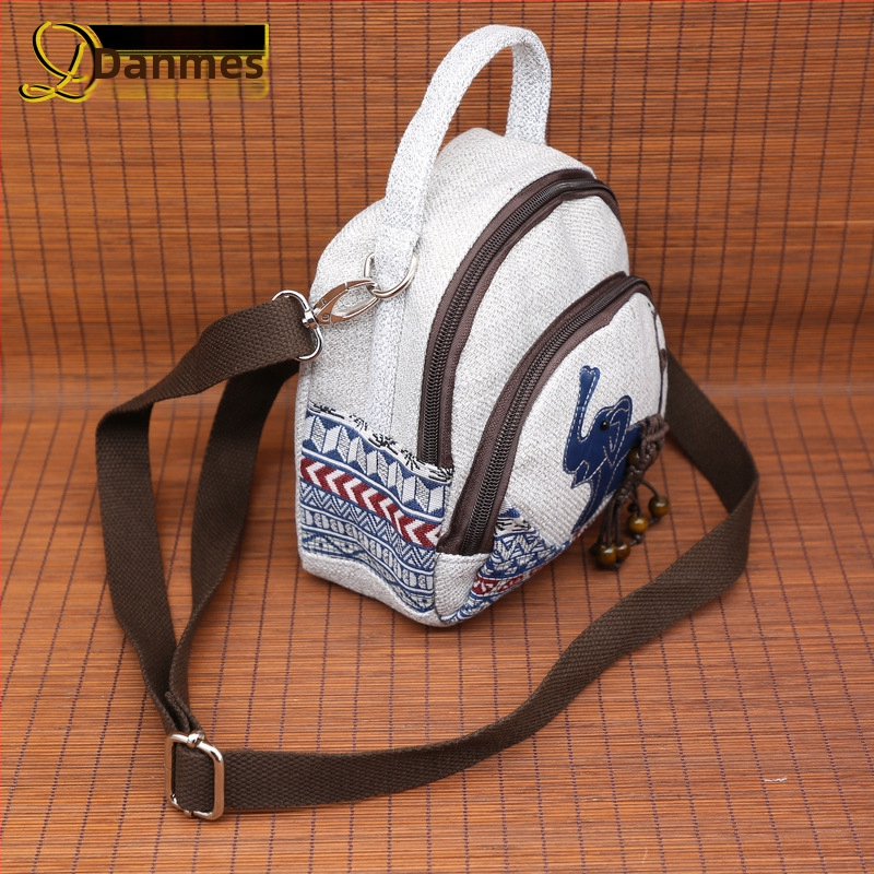 Dámska crossbody kabelka s motívom slona, dvojitý zips, malý štvorcový tvar, bavlna a ľan, na telefón a peňaženku na mince