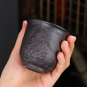 Ceasca de ceai ceramică chinezească în stil retro, cu motiv Sutra a Inimii.