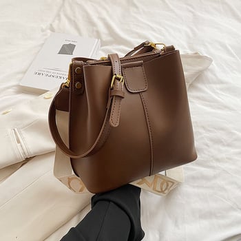 Geantă de damă tip bucket din PU, stil retro, spațioasă, texturată, pentru purtare peste umăr sau crossbody