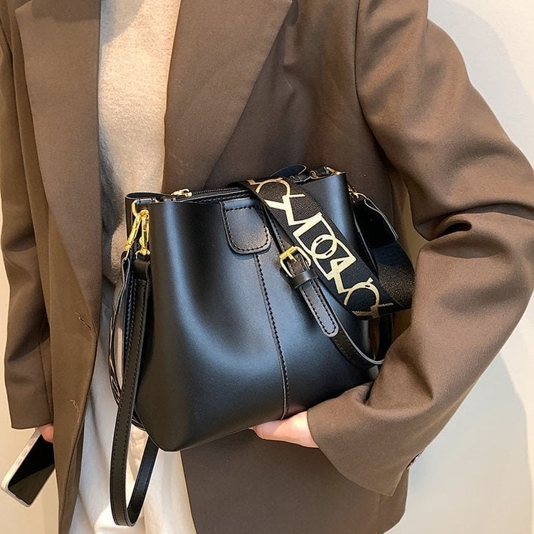 Geantă de damă tip bucket din PU, stil retro, spațioasă, texturată, pentru purtare peste umăr sau crossbody