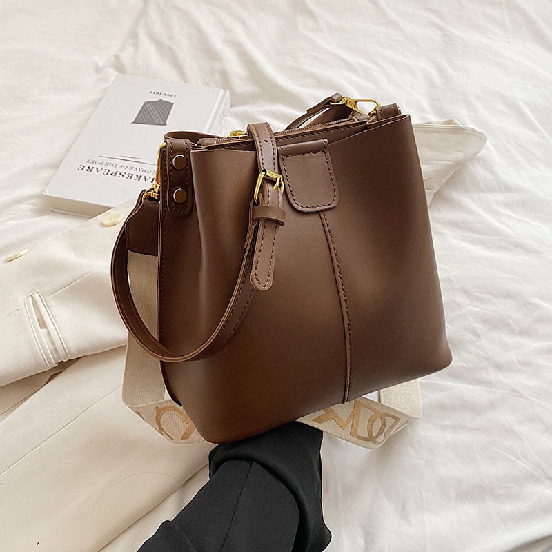 Geantă de damă tip bucket din PU, stil retro, spațioasă, texturată, pentru purtare peste umăr sau crossbody