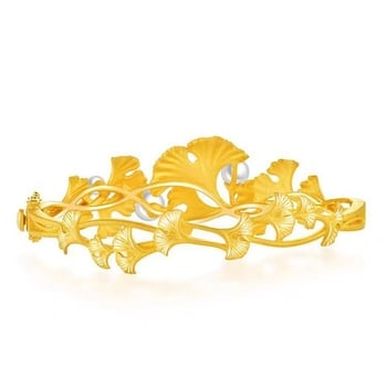 Brățară cu frunză de ginko, ton auriu, pentru femei, cu inserții de diamante și perle, design deschis