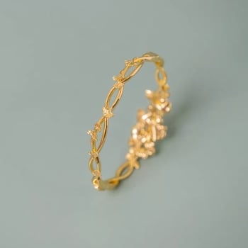 Brățară cu frunză de ginko, ton auriu, pentru femei, cu inserții de diamante și perle, design deschis