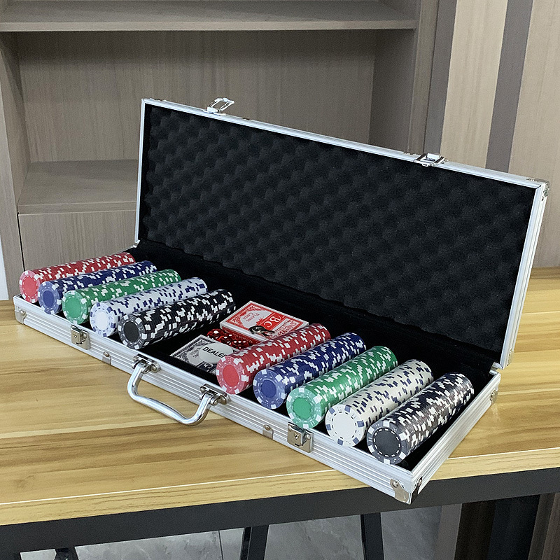 Set de chipuri pentru poker Texas Hold'em cu zaruri, husă din aluminiu cu lacăt, 100/200/300/500 chipuri