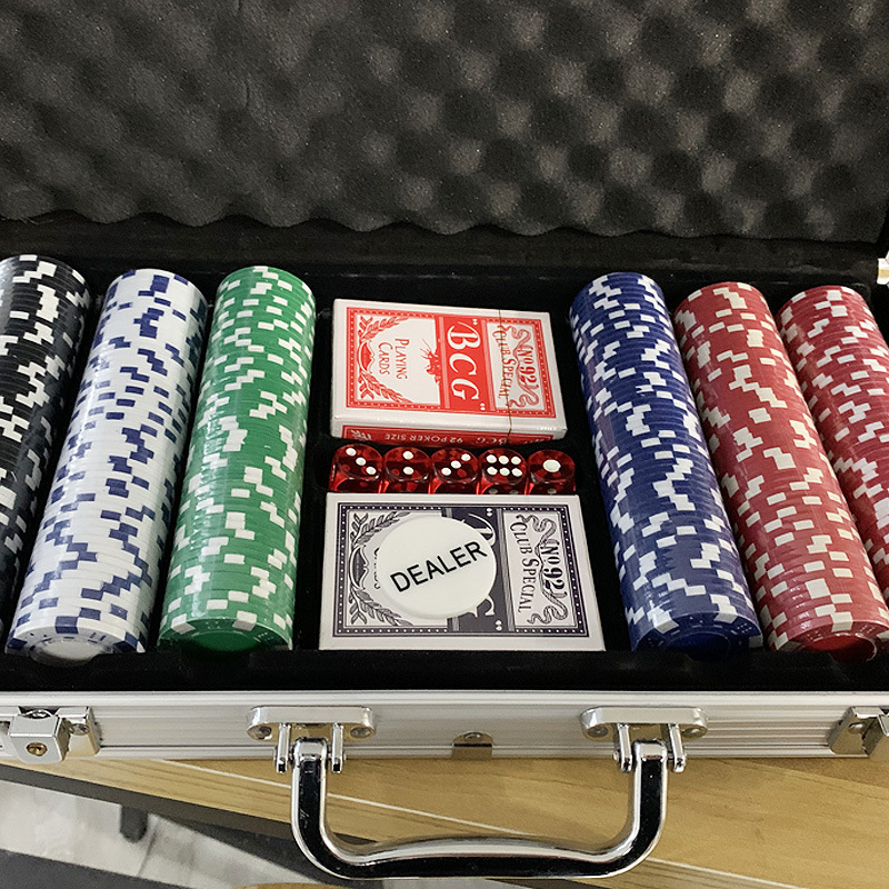 Set de chipuri pentru poker Texas Hold'em cu zaruri, husă din aluminiu cu lacăt, 100/200/300/500 chipuri