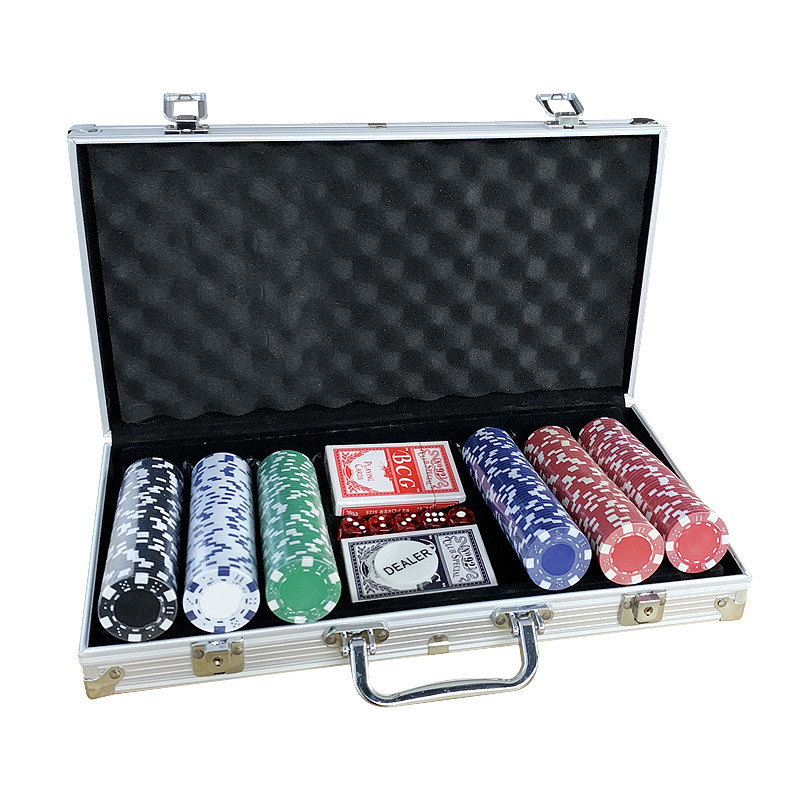 Set de chipuri pentru poker Texas Hold'em cu zaruri, husă din aluminiu cu lacăt, 100/200/300/500 chipuri