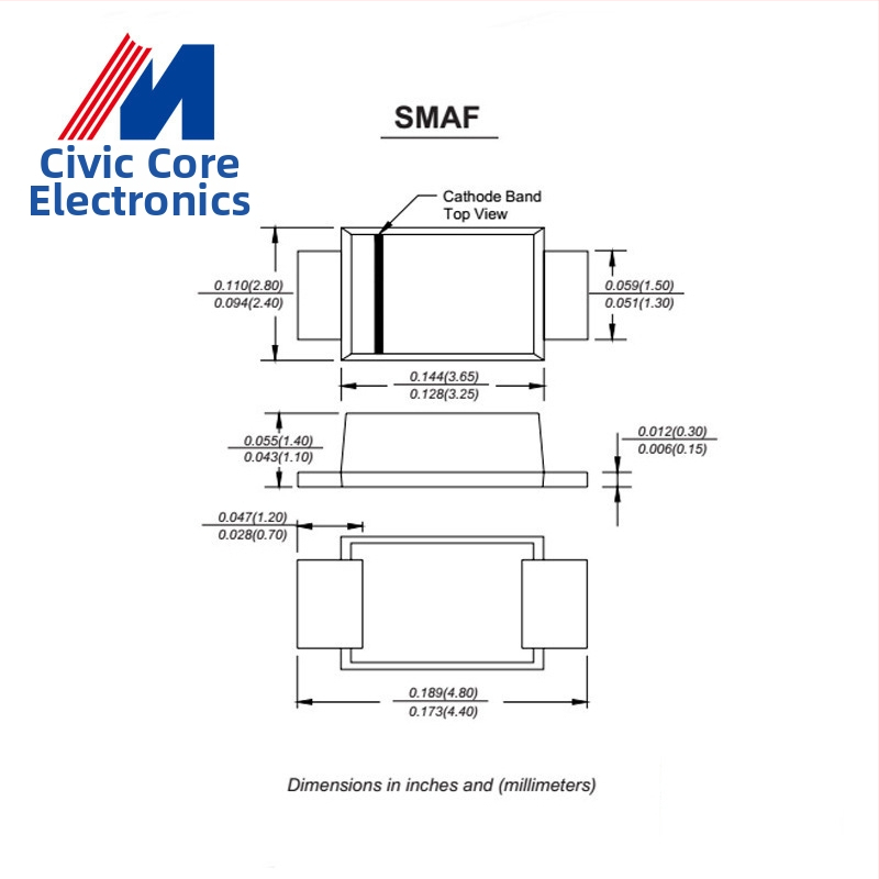 MXMOS M7F SMAF puzdro, 1A 1000V SMT usmerňovacia dióda 1N4007