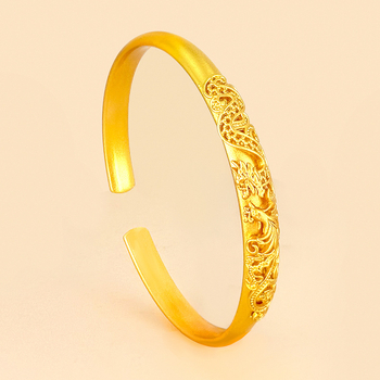 Brățară din alamă vietnameză cu placare aurie, stil antic, model dragon și phoenix, accesoriu feminin