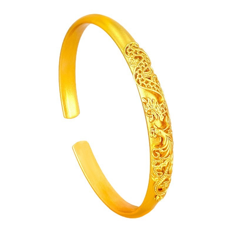 Brățară din alamă vietnameză cu placare aurie, stil antic, model dragon și phoenix, accesoriu feminin