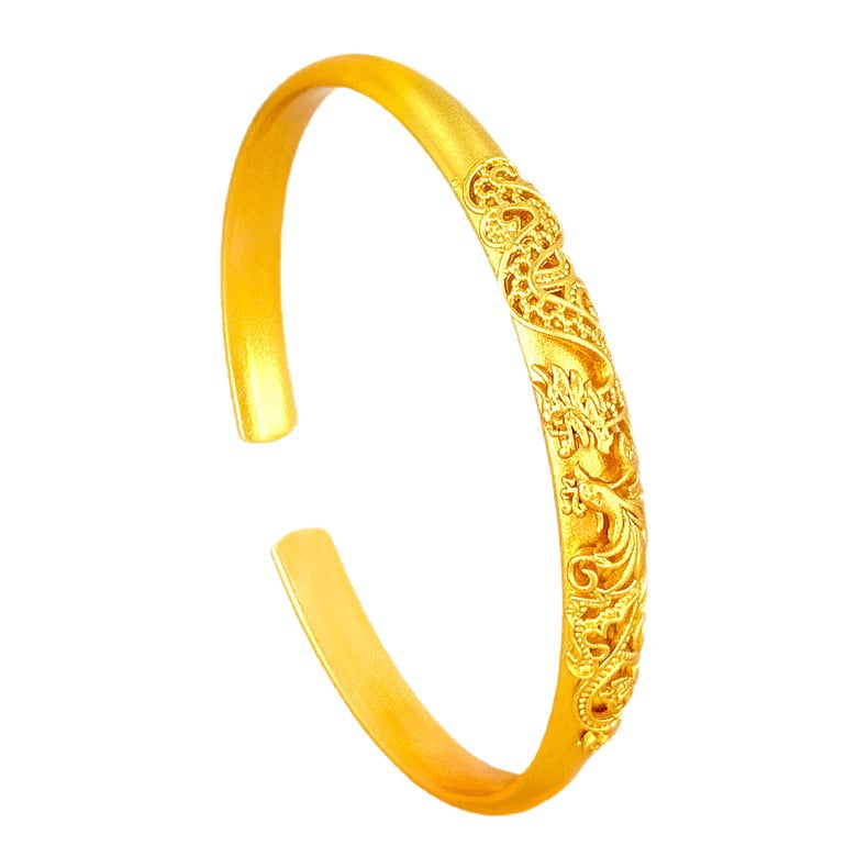 Brățară din alamă vietnameză cu placare aurie, stil antic, model dragon și phoenix, accesoriu feminin