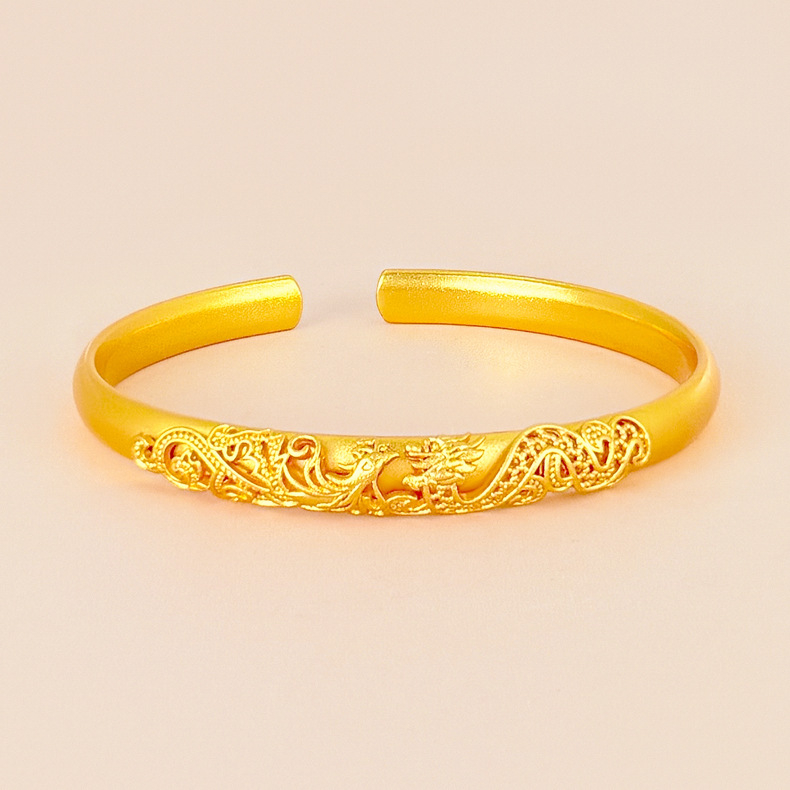 Brățară din alamă vietnameză cu placare aurie, stil antic, model dragon și phoenix, accesoriu feminin