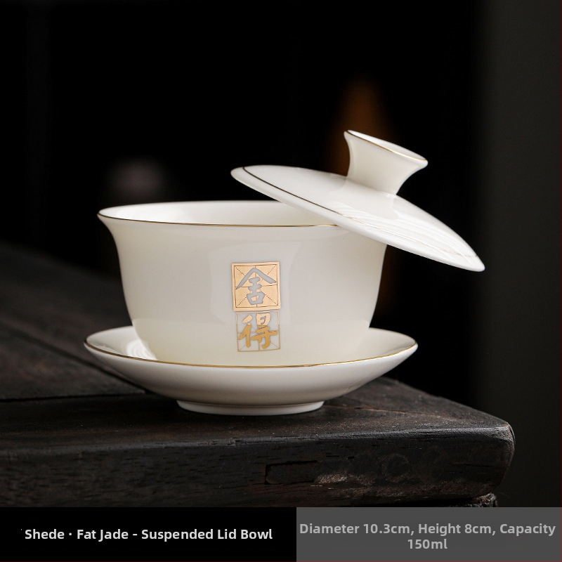 Veľký biely porcelánový gaiwan Dehua s nefritovým motívom na čaj, obsahuje šálku a kanvicu Xishi.