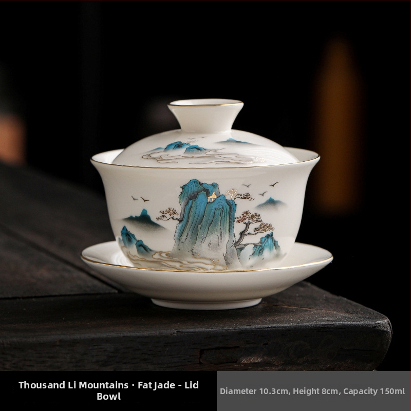 Veľký biely porcelánový gaiwan Dehua s nefritovým motívom na čaj, obsahuje šálku a kanvicu Xishi.