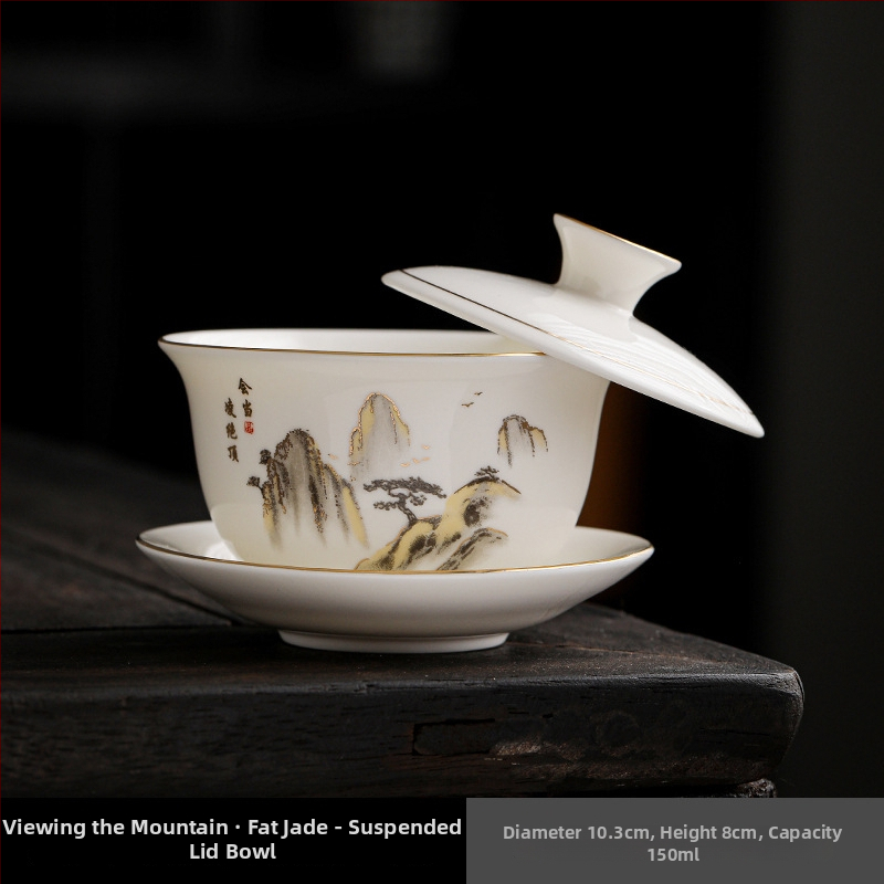 Veľký biely porcelánový gaiwan Dehua s nefritovým motívom na čaj, obsahuje šálku a kanvicu Xishi.