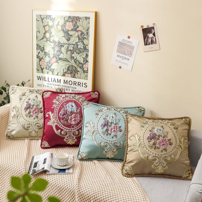 Perna decorativă în stil chinezesc nou, lux ușor, pentru mașină și noptiere, model floral, husă poliester, umplutură PP bumbac