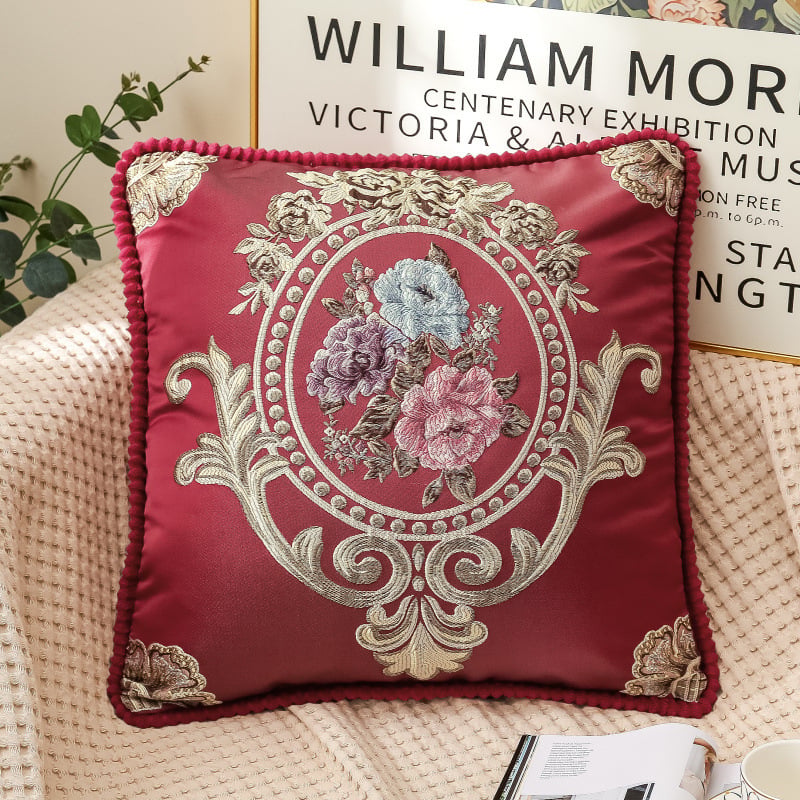 Perna decorativă în stil chinezesc nou, lux ușor, pentru mașină și noptiere, model floral, husă poliester, umplutură PP bumbac