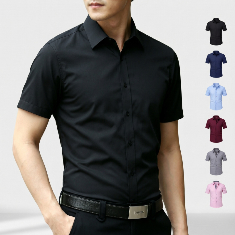 2026 лятна мъжка риза с къс ръкав, бяла, Slim Fit, делово облекло