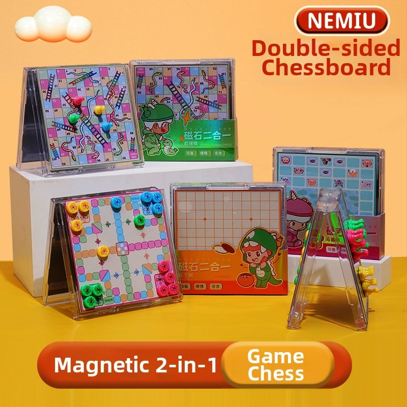 Set de șah magnetic 2 în 1 cu tablă pliabilă: șah chinezesc, șotron, șah cu ființe zburătoare, Gomoku și dame