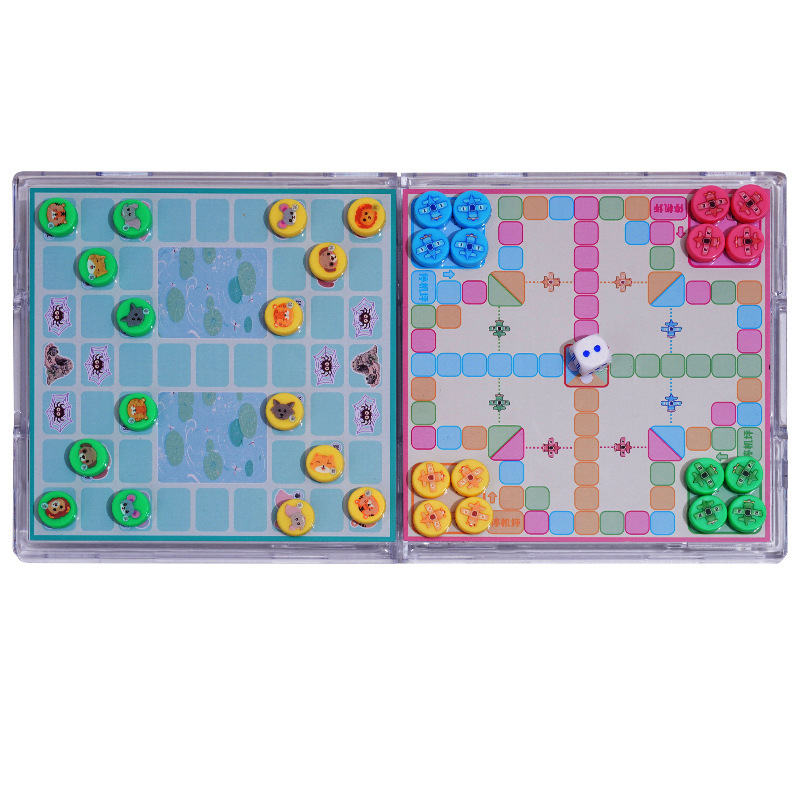 Set de șah magnetic 2 în 1 cu tablă pliabilă: șah chinezesc, șotron, șah cu ființe zburătoare, Gomoku și dame