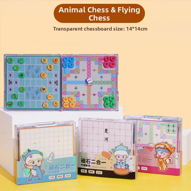 Set de șah magnetic 2 în 1 cu tablă pliabilă: șah chinezesc, șotron, șah cu ființe zburătoare, Gomoku și dame