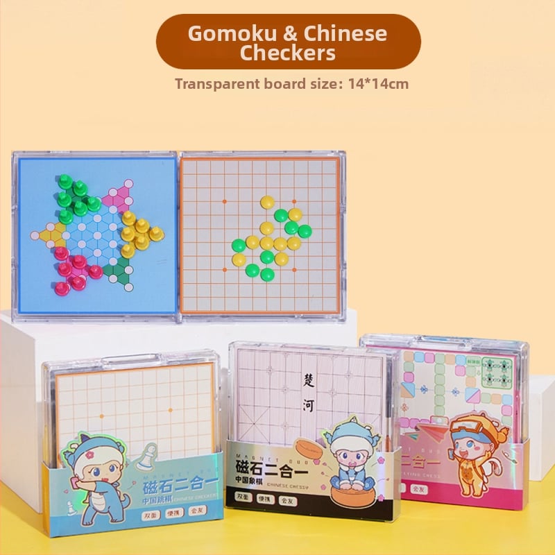 Set de șah magnetic 2 în 1 cu tablă pliabilă: șah chinezesc, șotron, șah cu ființe zburătoare, Gomoku și dame