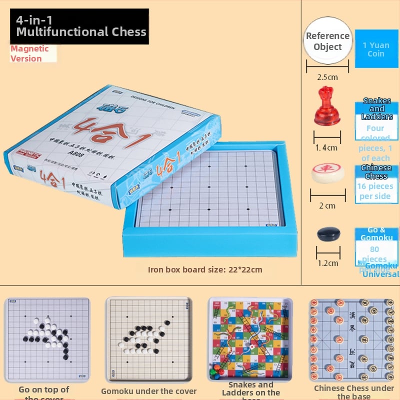 Set de șah magnetic 2 în 1 cu tablă pliabilă: șah chinezesc, șotron, șah cu ființe zburătoare, Gomoku și dame