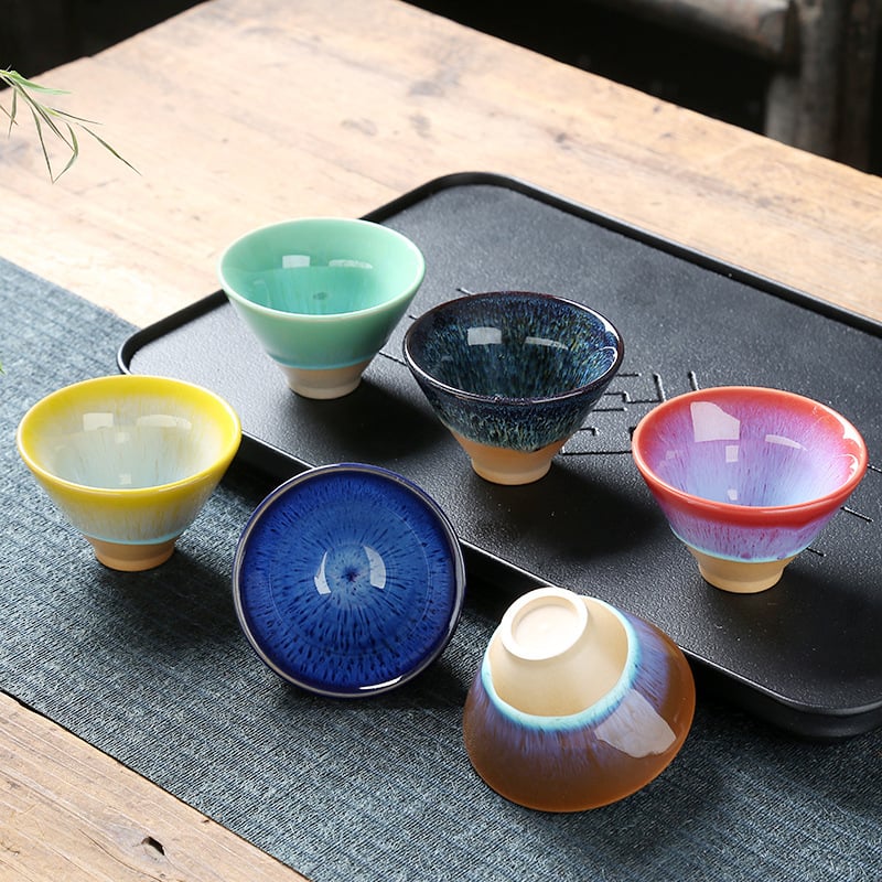 Ceașcă de ceai ceramic Jian ware cu glazură șlefuită, stil Gongfu, mică în formă de pălărie