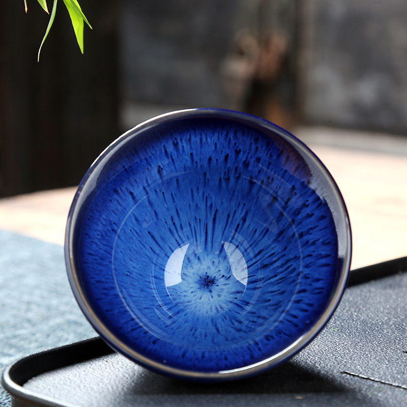 Ceașcă de ceai ceramic Jian ware cu glazură șlefuită, stil Gongfu, mică în formă de pălărie
