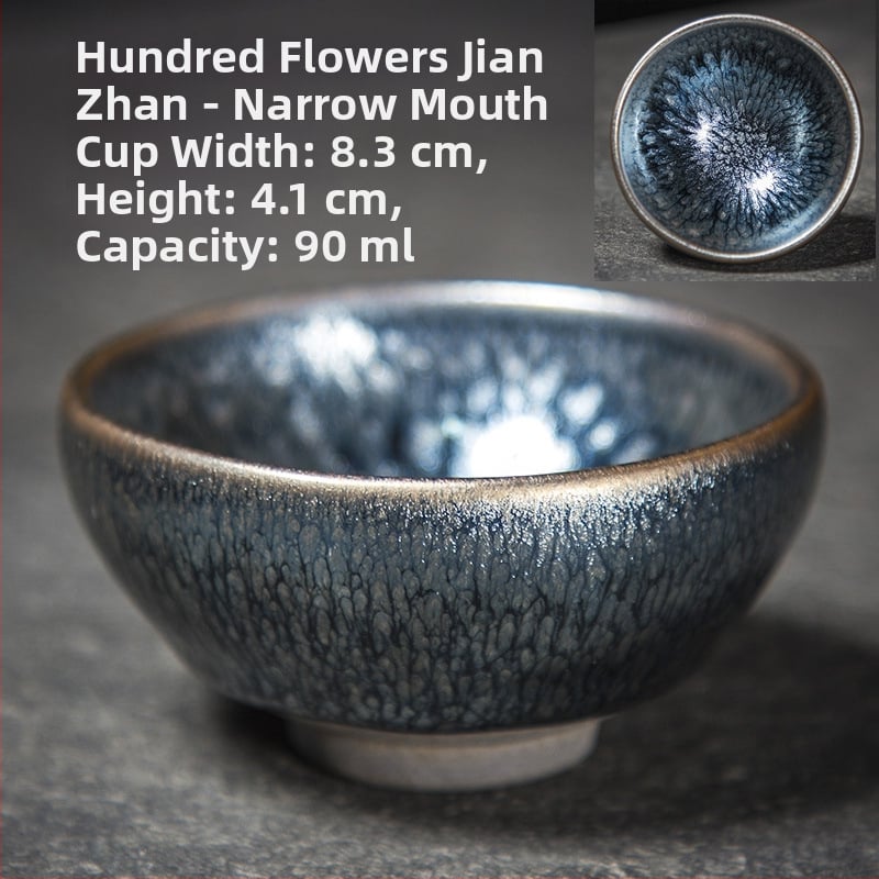 ceașcă de ceai Jianzhan, cu corp din fier, în stil Hundred Flower, pentru ceremonia Gongfu