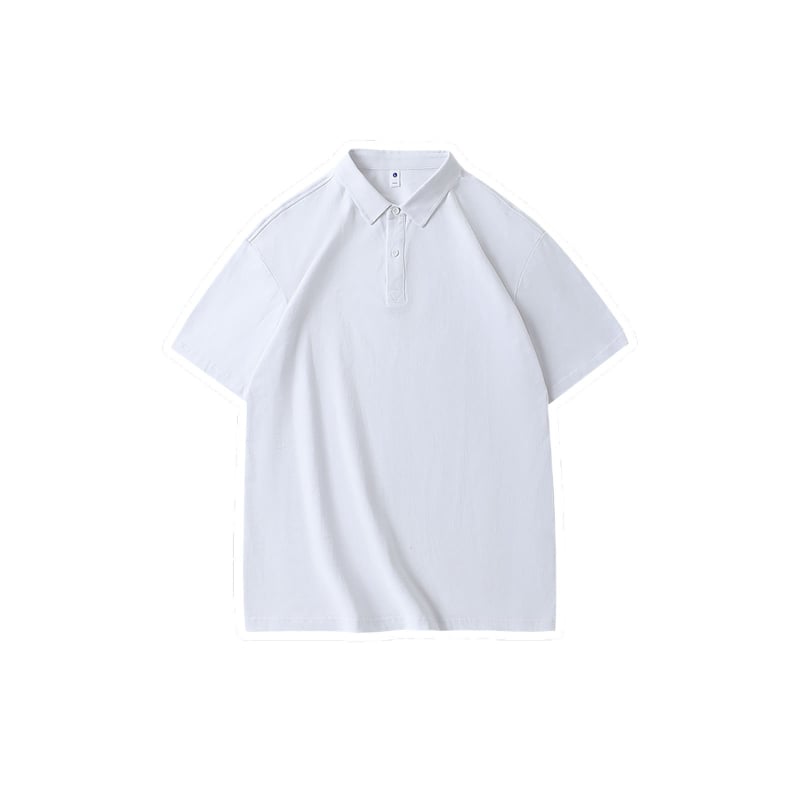 Tricou polo unisex din bumbac gros 250 g, croială lejeră, umăr căzut, culoare solidă, guler polo, mâneci scurte, mărime plus