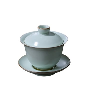 Set de ceai din porțelan Jingdezhen Ru kiln cu glazură crackle, porțelan de înaltă calitate, cutie cadou pentru casă și birou