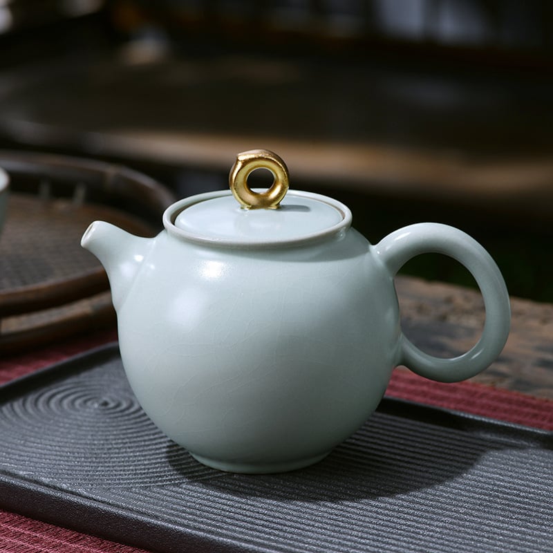 Set de ceai din porțelan Jingdezhen Ru kiln cu glazură crackle, porțelan de înaltă calitate, cutie cadou pentru casă și birou