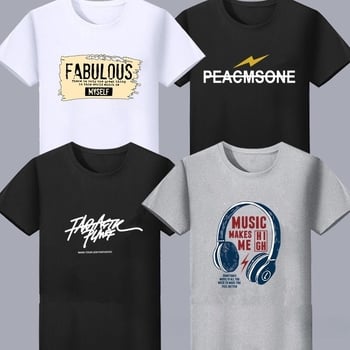 Tricou bărbătesc din bumbac pentru vară, mâneci scurte, croială lejeră, guler rotund, imprimare cu desene animate