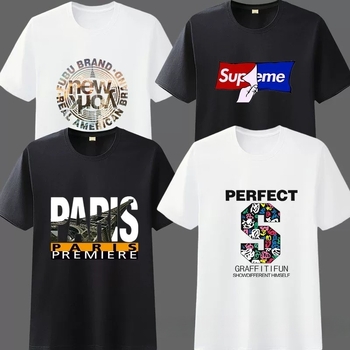 Tricou bărbătesc din bumbac pentru vară, mâneci scurte, croială lejeră, guler rotund, imprimare cu desene animate