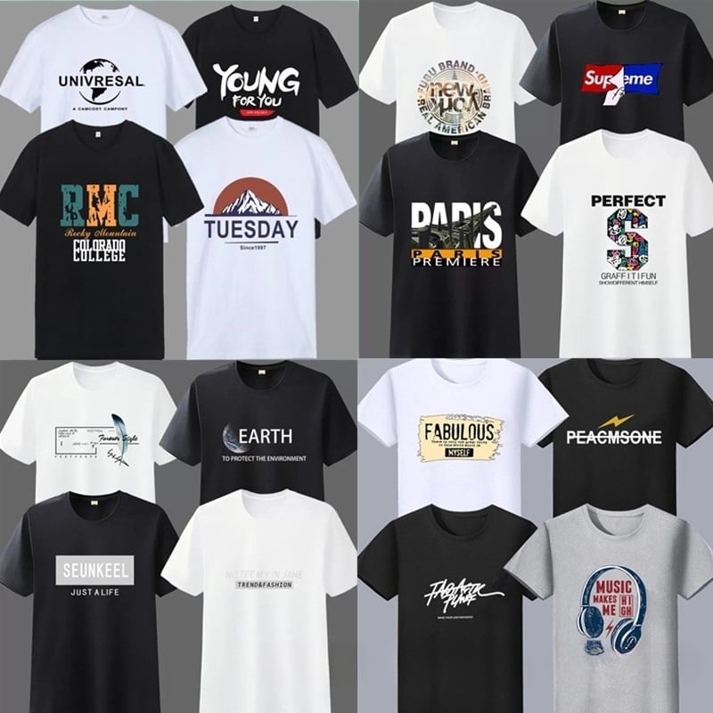 Tricou bărbătesc din bumbac pentru vară, mâneci scurte, croială lejeră, guler rotund, imprimare cu desene animate