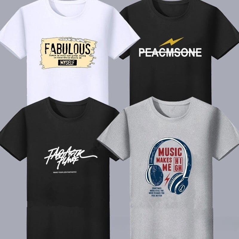 Tricou bărbătesc din bumbac pentru vară, mâneci scurte, croială lejeră, guler rotund, imprimare cu desene animate