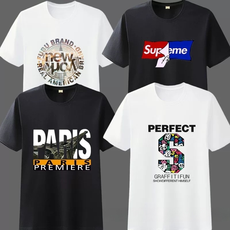 Tricou bărbătesc din bumbac pentru vară, mâneci scurte, croială lejeră, guler rotund, imprimare cu desene animate