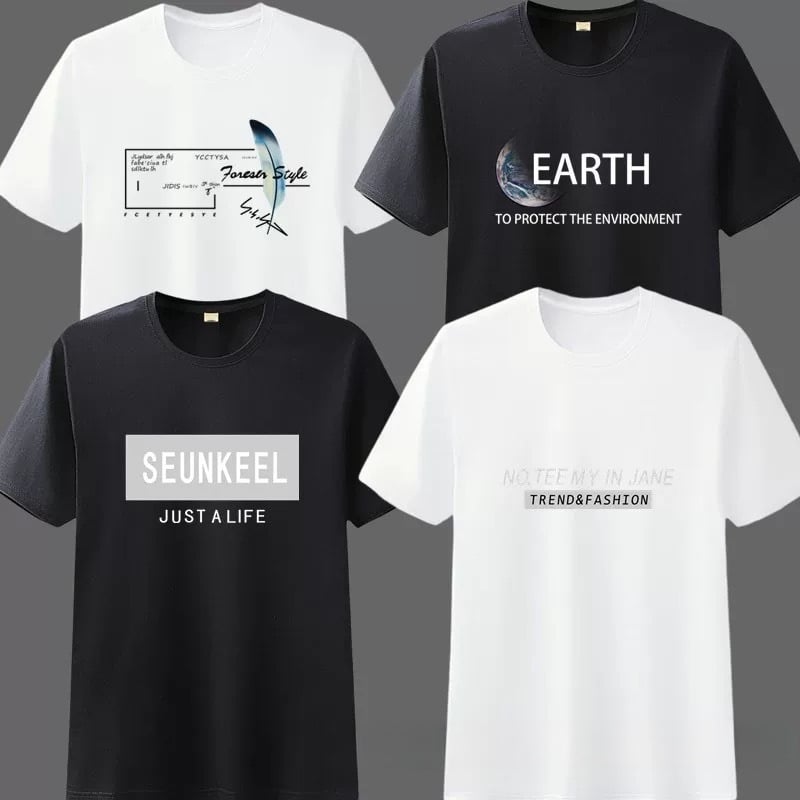 Tricou bărbătesc din bumbac pentru vară, mâneci scurte, croială lejeră, guler rotund, imprimare cu desene animate
