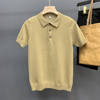 Tricou polo tricotat pentru bărbați, culoare solidă, mâneca scurtă, croială slim, vară