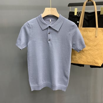 Tricou polo tricotat pentru bărbați, culoare solidă, mâneca scurtă, croială slim, vară