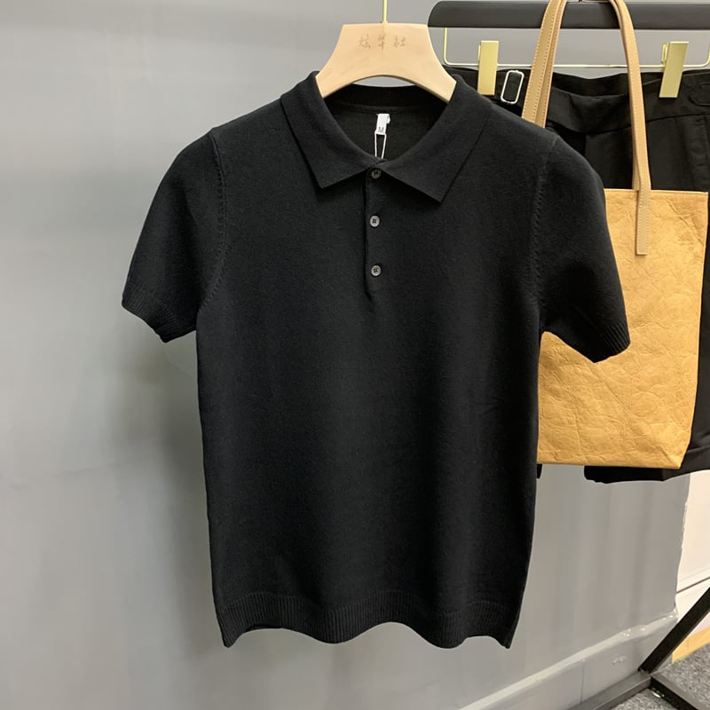 Tricou polo tricotat pentru bărbați, culoare solidă, mâneca scurtă, croială slim, vară