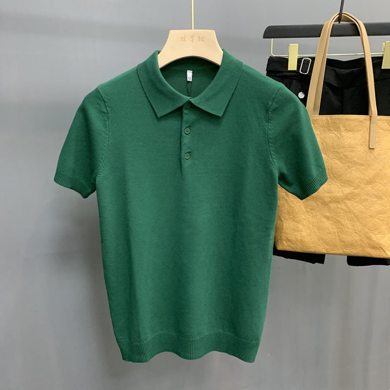 Tricou polo tricotat pentru bărbați, culoare solidă, mâneca scurtă, croială slim, vară