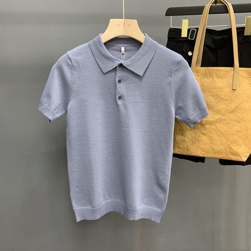 Tricou polo tricotat pentru bărbați, culoare solidă, mâneca scurtă, croială slim, vară