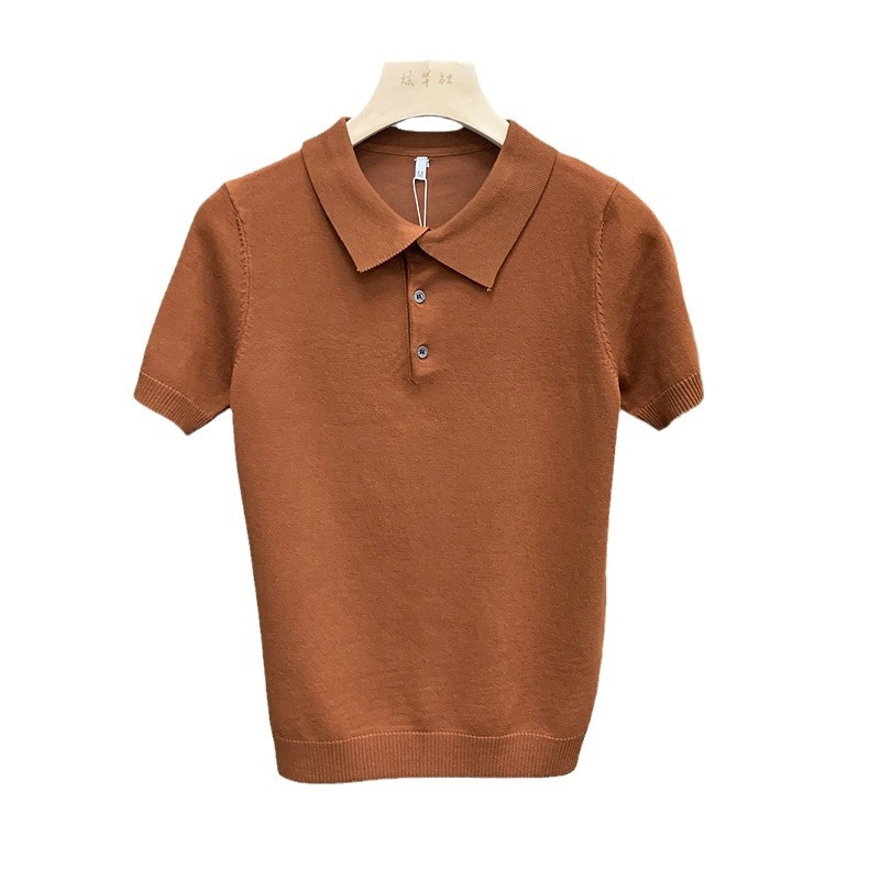 Tricou polo tricotat pentru bărbați, culoare solidă, mâneca scurtă, croială slim, vară