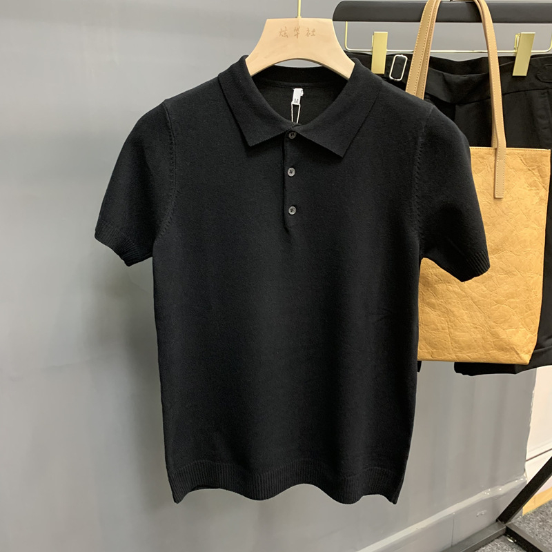 Tricou polo tricotat pentru bărbați, culoare solidă, mâneca scurtă, croială slim, vară