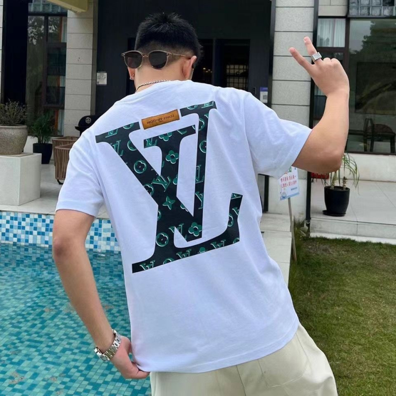 Tricou din bumbac cu guler rotund, croială lejeră, mâneci scurte, imprimeu geometric, stil streetwear Hong Kong.